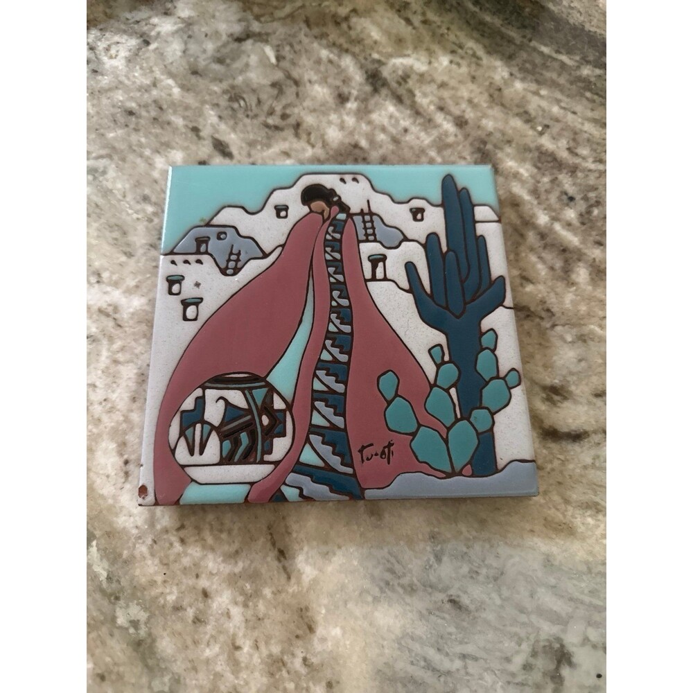 Earthtones Ceramic Decorative Tile / Trivet Tu-ot Signed 6" x 6" Adobe Sa